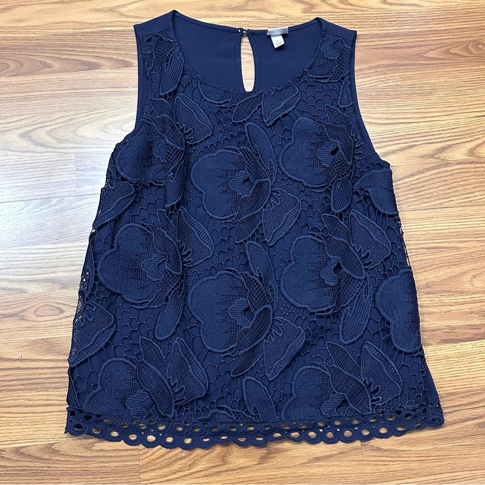 Merona Dark Blue Floral Lace Blouse